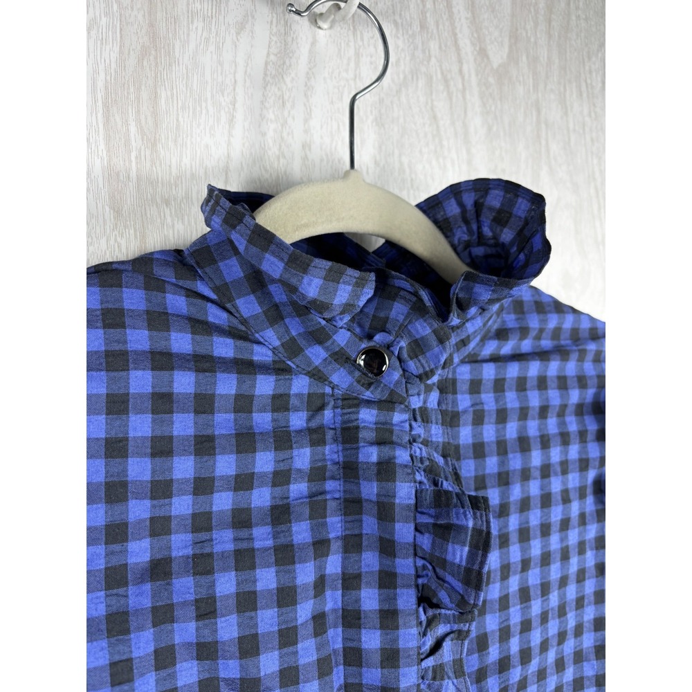 Mango MNG Gingham Shirt L Blue Black Cotton Preppy Button Up NWT Classic - Picture 4 of 7